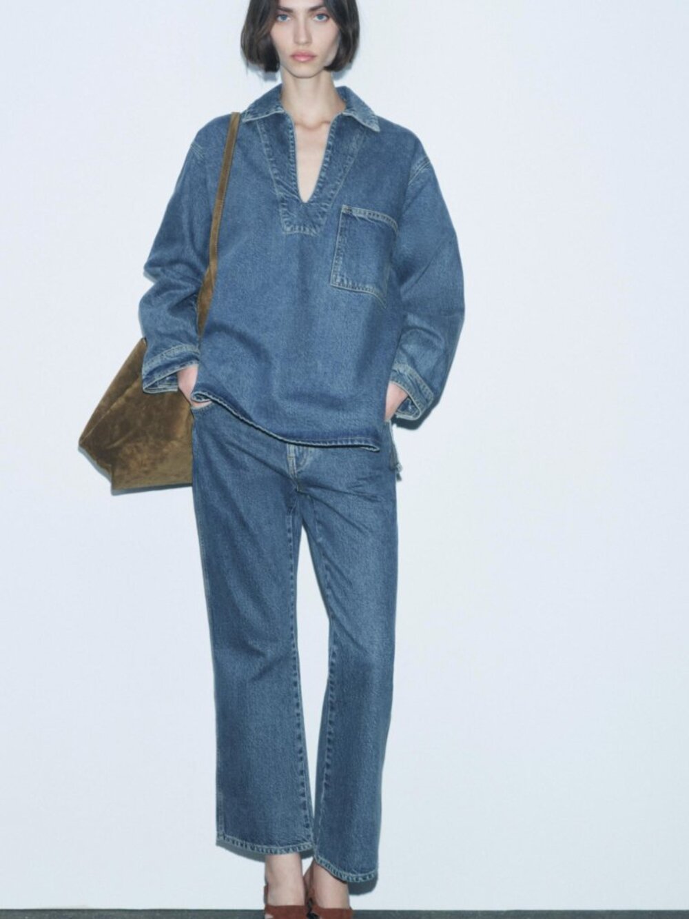 ZARA CROPPED HIGH WAIST FLARE JEANS ZW COLLECTION BLUE P12